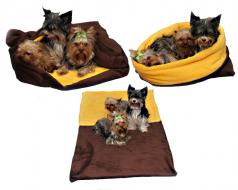 Spací pytel pro psy XXL - tmavě hnědá/žlutá