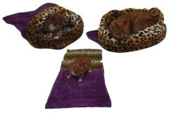 Spací pytel pro kočky XL - fialová/leopard