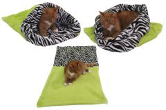 Spací pytel pro kočky XL - světle zelená/zebra