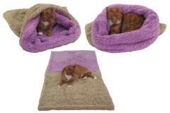 Spací pytel pro kočky XL - DE LUXE - béžová/růžovofialová  