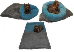 Spací pytel pro psy XL - DE LUXE - šedá/světle modrá