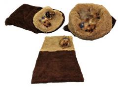 Spací pytel pro psy XL - DE LUXE - tmavě hnědá/béžová