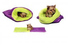 Spací pytel pro štěňátka/koťátka - fialová/světle zelená