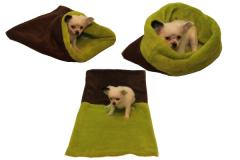 Spací pytel pro štěňátka/koťátka - tmavě hnědá/světle zelená