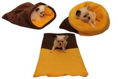 Spací pytel pro štěňátka/koťátka - tmavě hnědá/žlutá