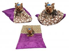 Spací pytel pro psy XL - fialová/hnědá s kytičkama