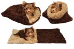 Spací pytel pro štěňátka/koťátka - tm.hnědá/béžová - DE LUXE