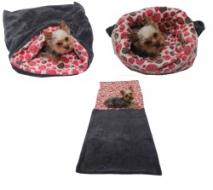 Spací pytel pro psy XL - šedá/červená kolečka