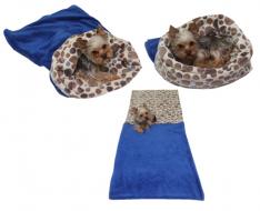 Spací pytel pro psy XL - modrá/hnědá kolečka