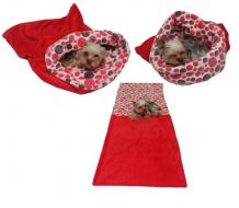 Spací pytel pro psy XL - červená/červená kolečka