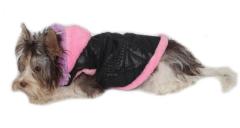 Zimní vesta s kapucí - Marysa - černá/sv.růžová