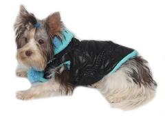 Zimní vesta s kapucí - Marysa - černá/tyrkysová