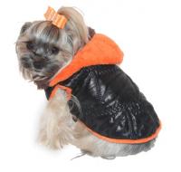 Zimní vesta s kapucí - Marysa - černá/oranžová  