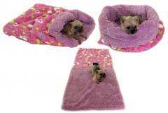 Spací pytel pro psy XL - DE LUXE - barevná kolečka/fialová