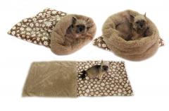 Spací pytel pro psy XL - DE LUXE - kytičky/béžová