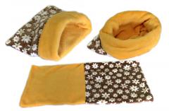 Spací pytel pro štěňátka/koťátka -  hn. kytičky/žlutá