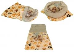 Spací pytel pro psy XL - tlapky/béžová