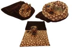 Spací pytel pro psy XL - DE LUXE - tm. hnědá/kytičky