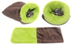 Spací pytel pro křečky XS - tm.hnědá/sv.zelená